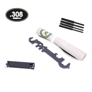 ARTool-Kit-308 with rifle cleaning mat and firearm maintenance tools on white background.