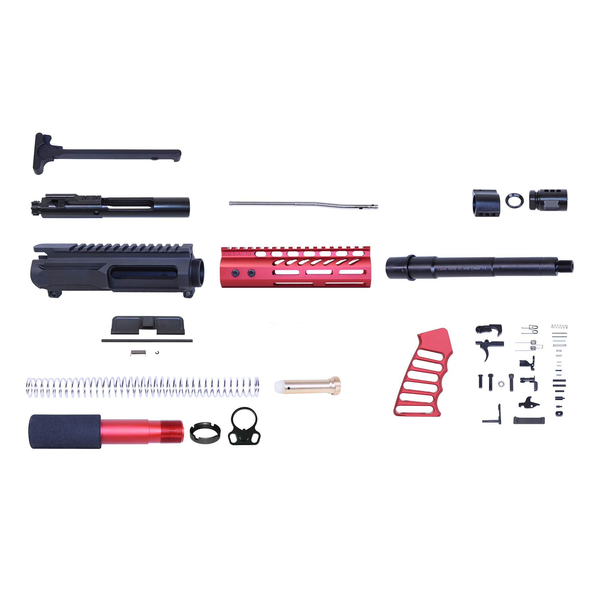 GT-AR-P-KIT-RED_TT AR-15 5.56 Cal Complete Ultralight Series Pistol Kit (No Lower) (Anodized Red) - Image 1