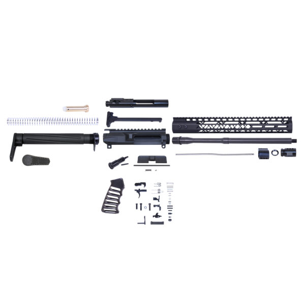AR-15 rifle assembly kit components spread out for clear identification.