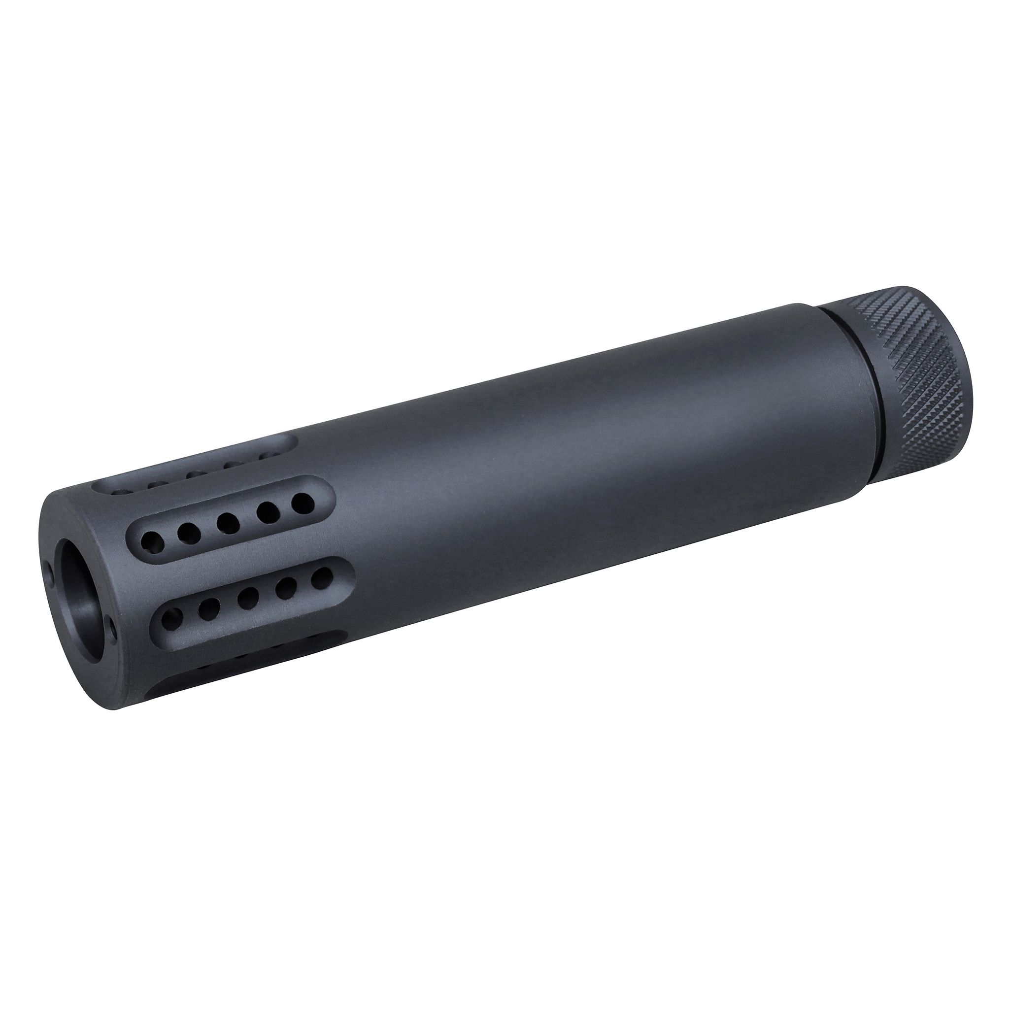 black-ar-308-muzzle-brake-shroud-combo AR .308 Cal Slip Over Barrel Shroud With Multi Port Muzzle Brake (Anodized Black) - Image 1