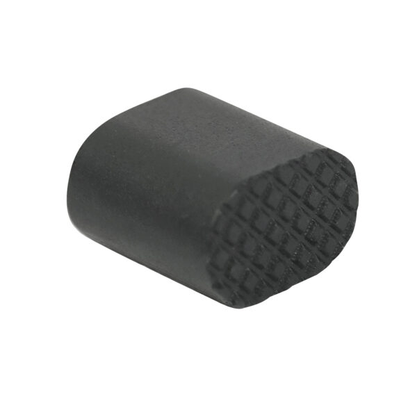 Black rubber cap with textured end, protective end piece for furniture or equipment.