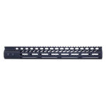 Lightweight black aluminum rifle handguard with cooling slots and modular accessory fittings.