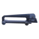 Detachable black carry handle with integrated sight for AR-15 rifle on Picatinny rail.