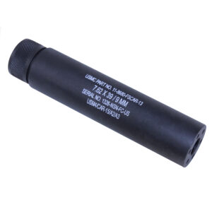 Compact suppressor for 7.62x39mm and 9mm firearms, sleek and traceable.