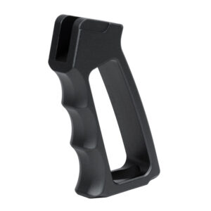 Ergonomic black handle with finger grooves for secure grip.