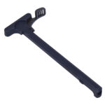 Extended latch AR-15 charging handle, black matte finish, ambidextrous, tactical firearm accessory.