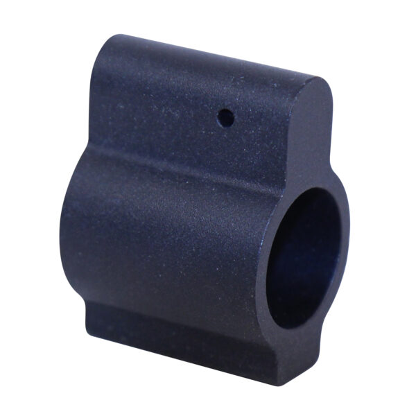 Dark blue cylindrical firearm component with curved profile and circular openings.