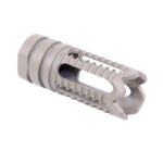 Firearm muzzle device with slots and prongs for reduced recoil and improved accuracy.