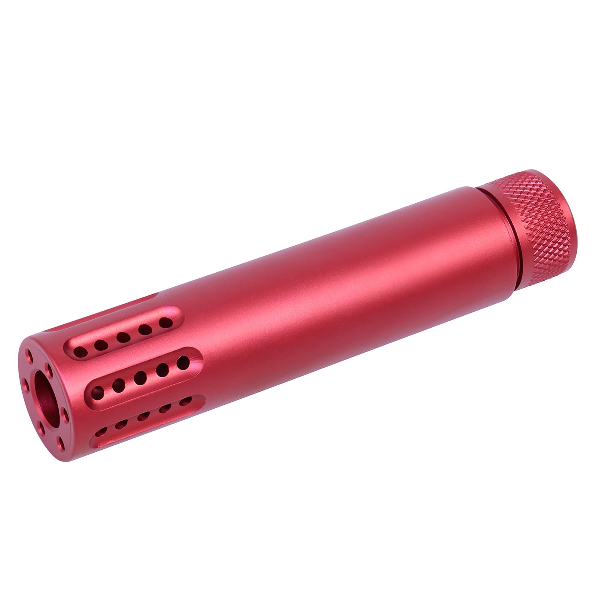 red-ar15-barrel-shroud-muzzle-brake_tt AR-15 Cal Slip Over Barrel Shroud With Multi Port Muzzle Brake (Anodized Red) - Image 1