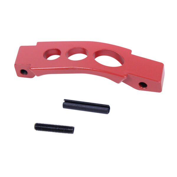 Red Cerakote AR-15 trigger guard with mounting hardware by Guntec USA.