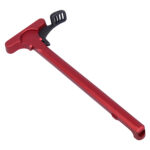 Red ergonomic charging handle for semi-automatic rifles with enhanced grip and functionality.