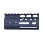 Modern matte black rifle handguard with rail and cutouts for accessories.
