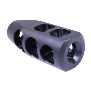 Modern TANK9-308-G2 muzzle brake with strategic venting for recoil reduction.