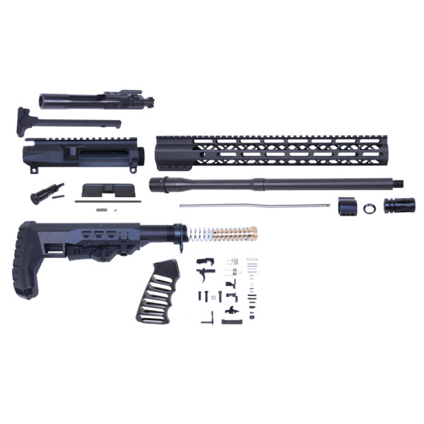 Disassembled AR-556 rifle kit components including upper, lower parts, and barrel.