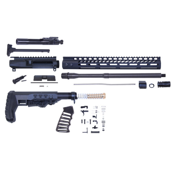 AR556 rifle kit components laid out on white for assembly and customization.