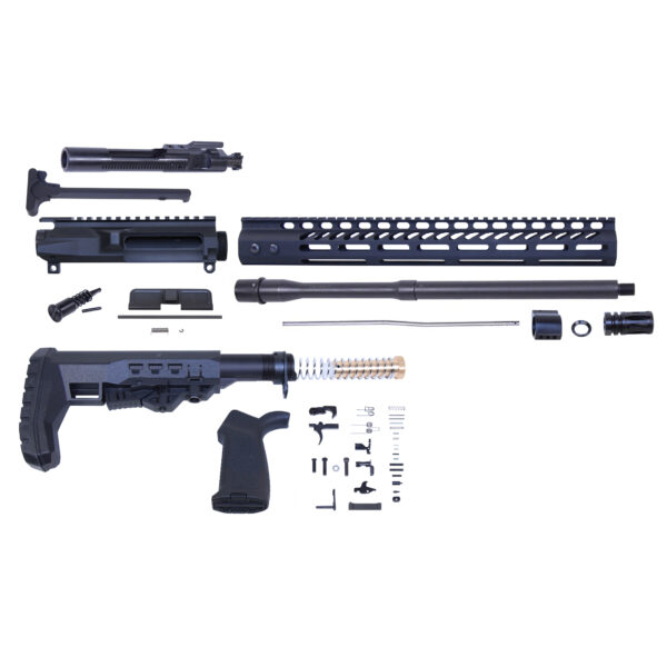 AR-556 rifle assembly kit parts displayed on a light background.