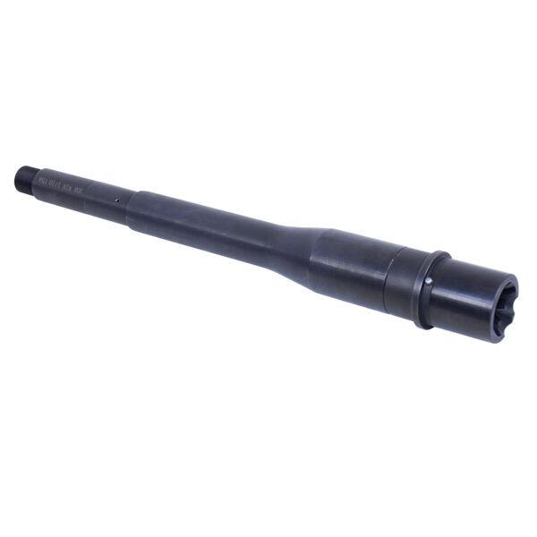 Matte black AR-15 rifle barrel with threaded muzzle and mid-length gas system.