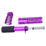 Purple AR pistol accessory kit with handguard, grip, and buffer system.