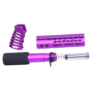 Purple AR pistol accessory kit with handguard, grip, and buffer system.