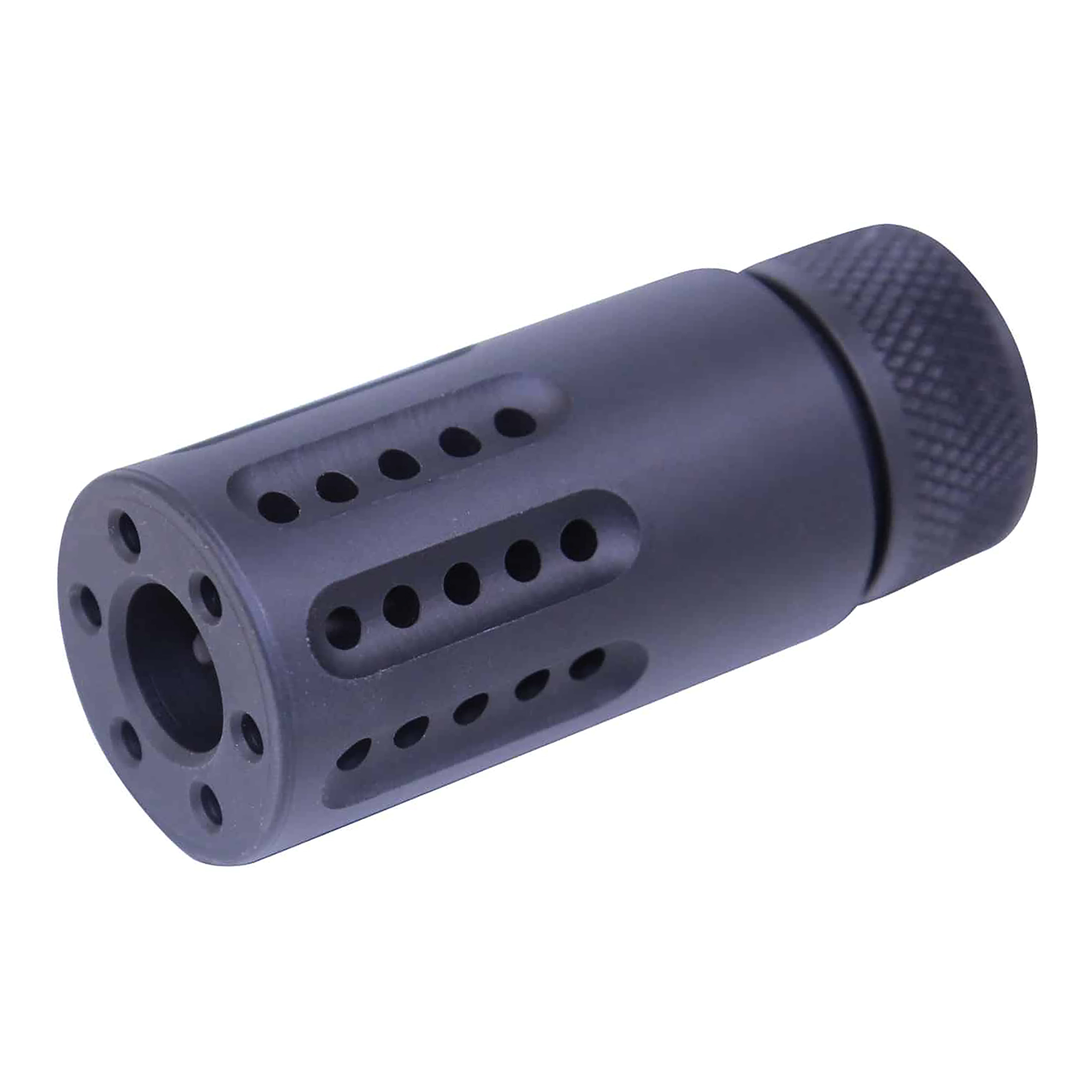 black-ar15-barrel-shroud-muzzle-brake AR-15 Micro Slip Over Barrel Shroud With Multi Port Muzzle Brake (Anodized Black) - Image 1