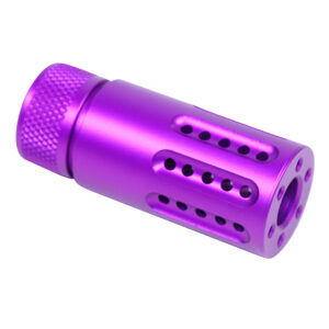 Purple aluminum cylinder with knurled grip and perforated design for airflow.