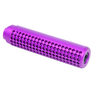 Vibrant purple cylindrical object with perforations, resembling a massage tool or fitness accessory.
