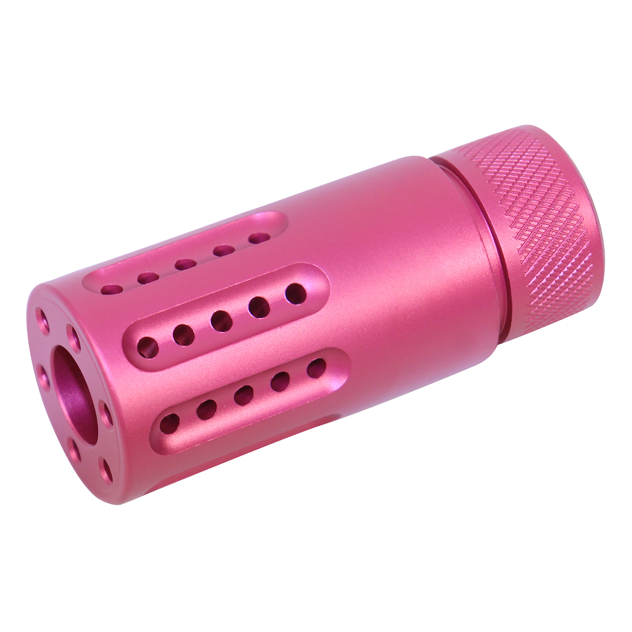 1326-MB-P-S-PINK_tt AR-15 Micro Slip Over Barrel Shroud With Multi Port Muzzle Brake (Anodized Pink) - Image 1