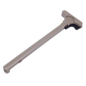 FDE AR-15 charging handle on white background for tactical firearms.