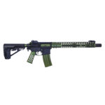 Modern green and black semi-automatic rifle with adjustable stock and accessory-ready handguard.