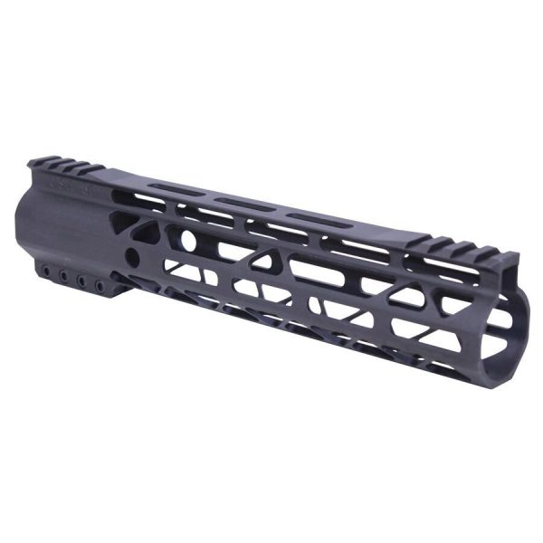 Guntec USA 10-inch black M-LOK aluminum handguard with monolithic top rail.