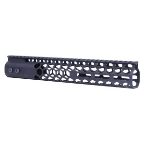 Guntec USA 12-inch Honeycomb M-LOK Handguard with Top Rail, Anodized Black.