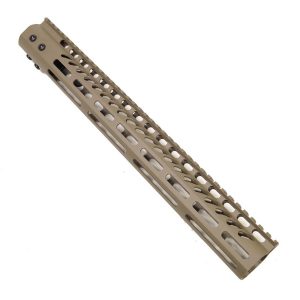 15-inch Guntec USA M-LOK AR-15 handguard in flat dark earth.