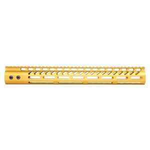 Guntec USA gold 15-inch M-LOK handguard with top rail.