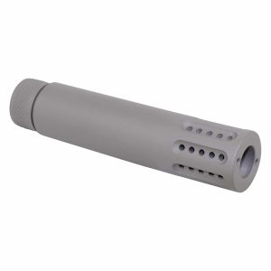 AR .308 caliber muzzle brake with multi-port design in flat dark earth finish.