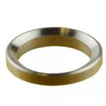 Dual-tone AR-15 crush washer with polished silver and brass finish for precise fit.