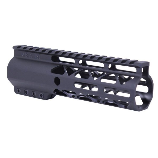 Guntec USA 7-inch M-LOK Handguard with Monolithic Top Rail, Anodized Black.