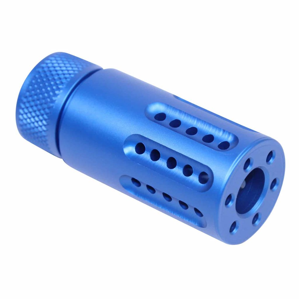 AR-15 Micro Slip Over Barrel Shroud With Multi Port Muzzle Brake (9mm) (Anodized Blue)