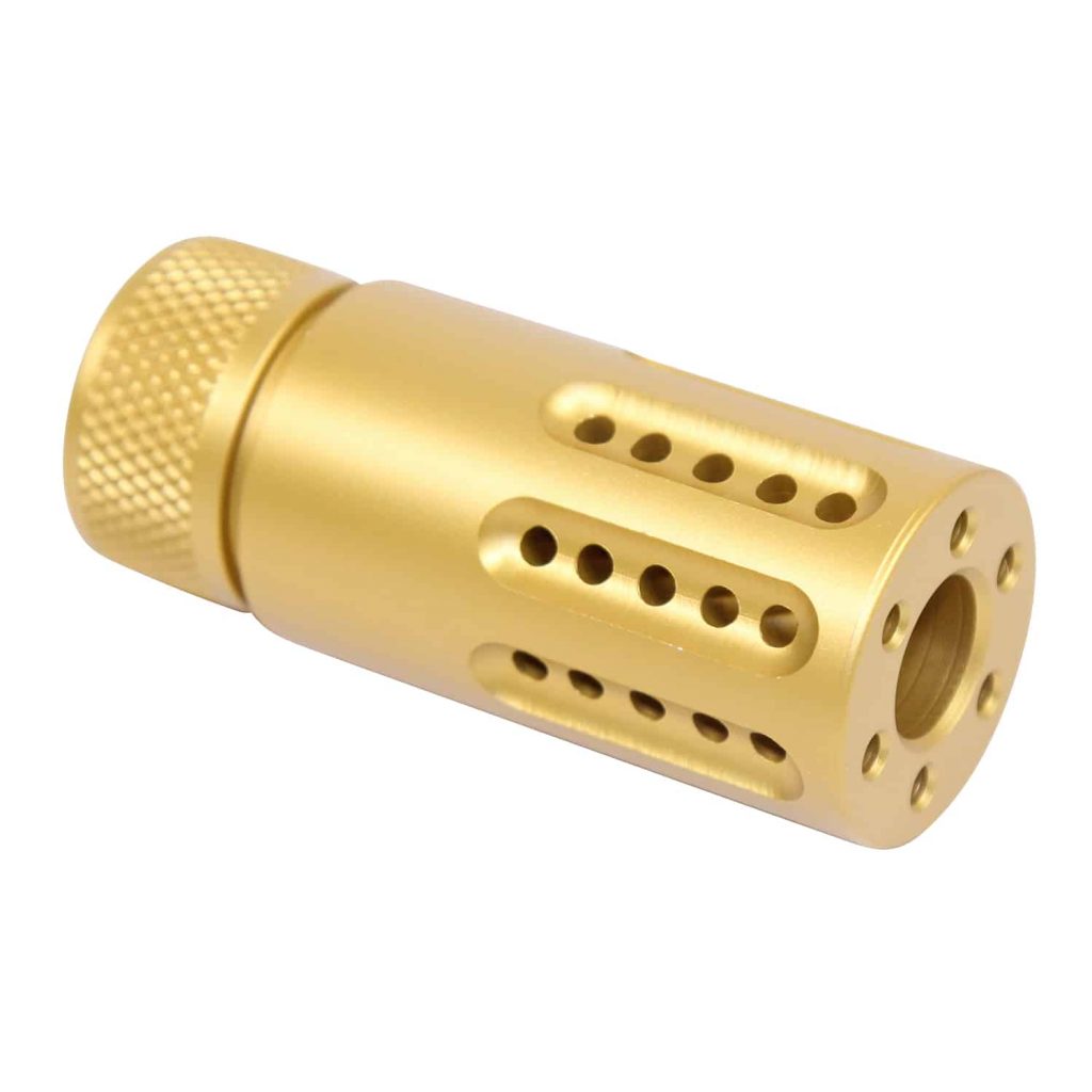 AR-15 Micro Slip Over Barrel Shroud With Multi Port Muzzle Brake (Anodized Gold)