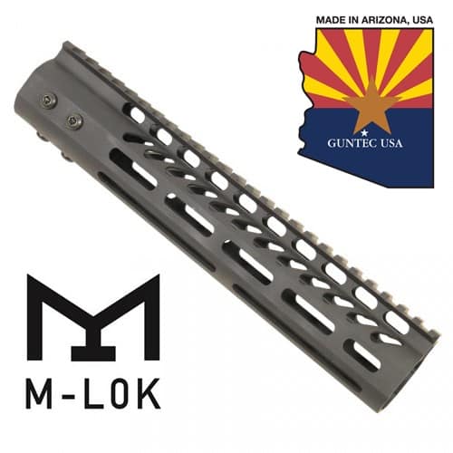 10" Ultra Lightweight Thin M-LOK System Free Floating Handguard With Monolithic Top Rail (Anodized Black)
