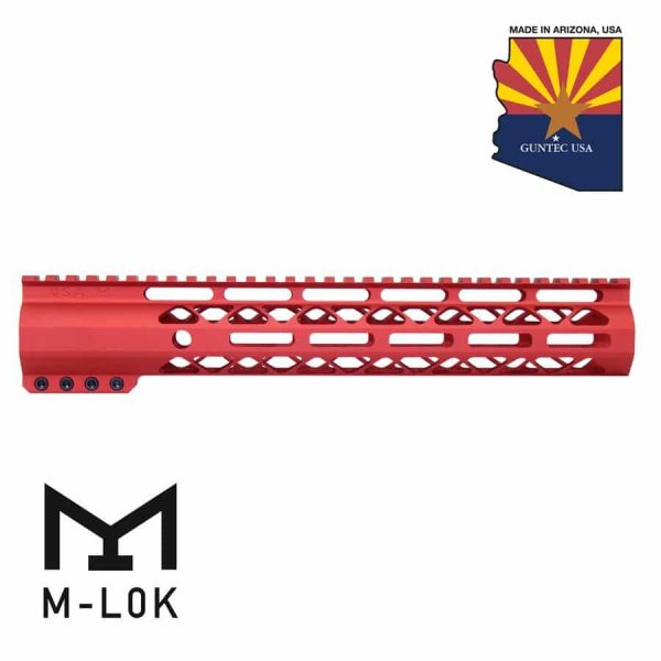 12" AIR-LOK Series M-LOK Compression Free Floating Handguard With Monolithic Top Rail (Anodized Red)