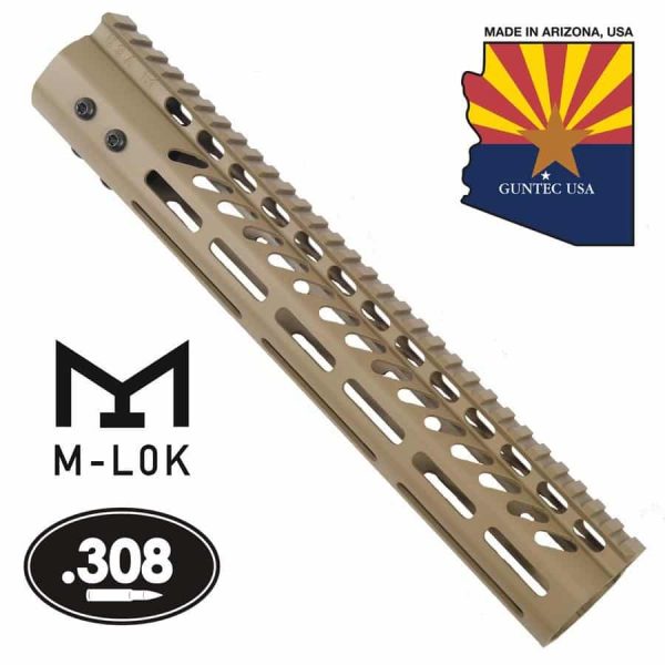 12" Ultra Lightweight Thin M-LOK System Free Floating Handguard With Monolithic Top Rail (.308 Cal) (Flat Dark Earth)