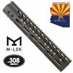 12" Ultra Lightweight Thin M-LOK System Free Floating Handguard With Monolithic Top Rail (.308 Cal) (OD Green)