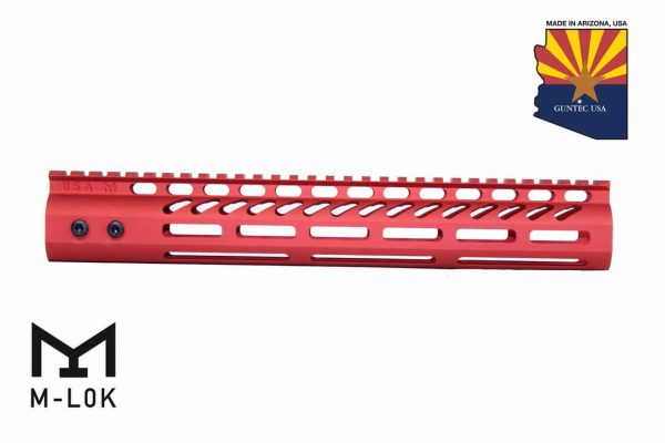 12" Ultra Lightweight Thin M-LOK System Free Floating Handguard With Monolithic Top Rail (Anodized Red)