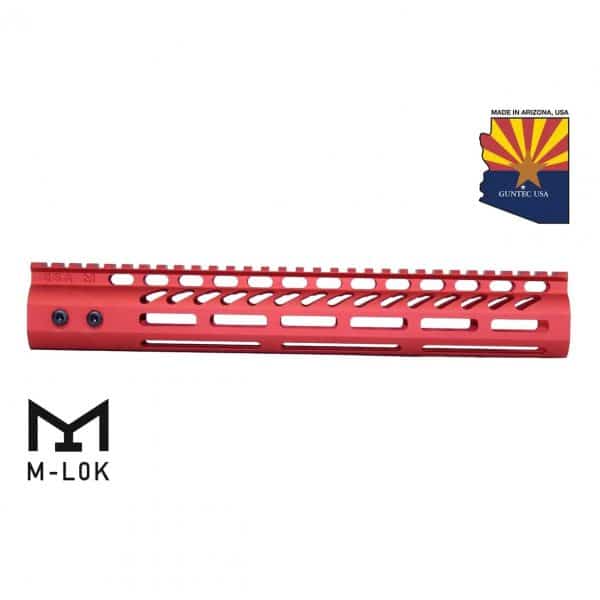 12" Ultra Lightweight Thin M-LOK System Free Floating Handguard With Monolithic Top Rail (Anodized Red)