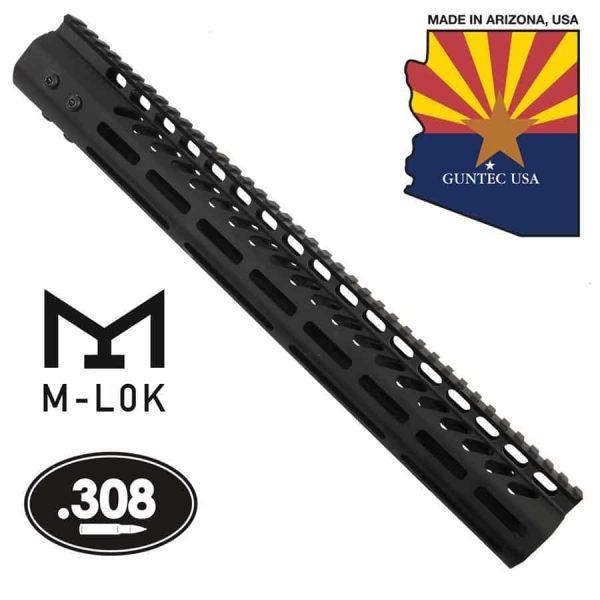 15" Ultra Lightweight Thin M-LOK System Free Floating Handguard With Monolithic Top Rail (.308 Cal) (Anodized Black)