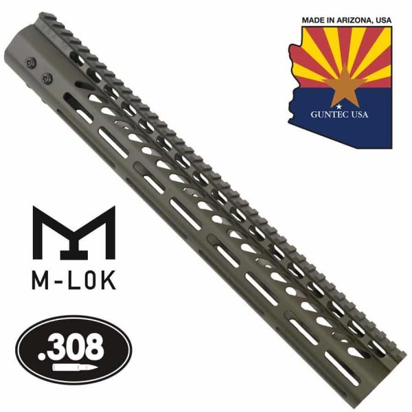 15" Ultra Lightweight Thin M-LOK System Free Floating Handguard With Monolithic Top Rail (.308 Cal) (OD Green)