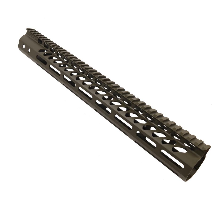 15" Ultra Lightweight Thin M-LOK System Free Floating Handguard With Monolithic Top Rail (OD Green)