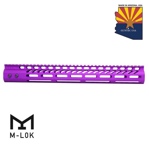 15" Ultra Lightweight Thin M-LOK System Free Floating Handguard With Monolithic Top Rail (Anodized Purple)