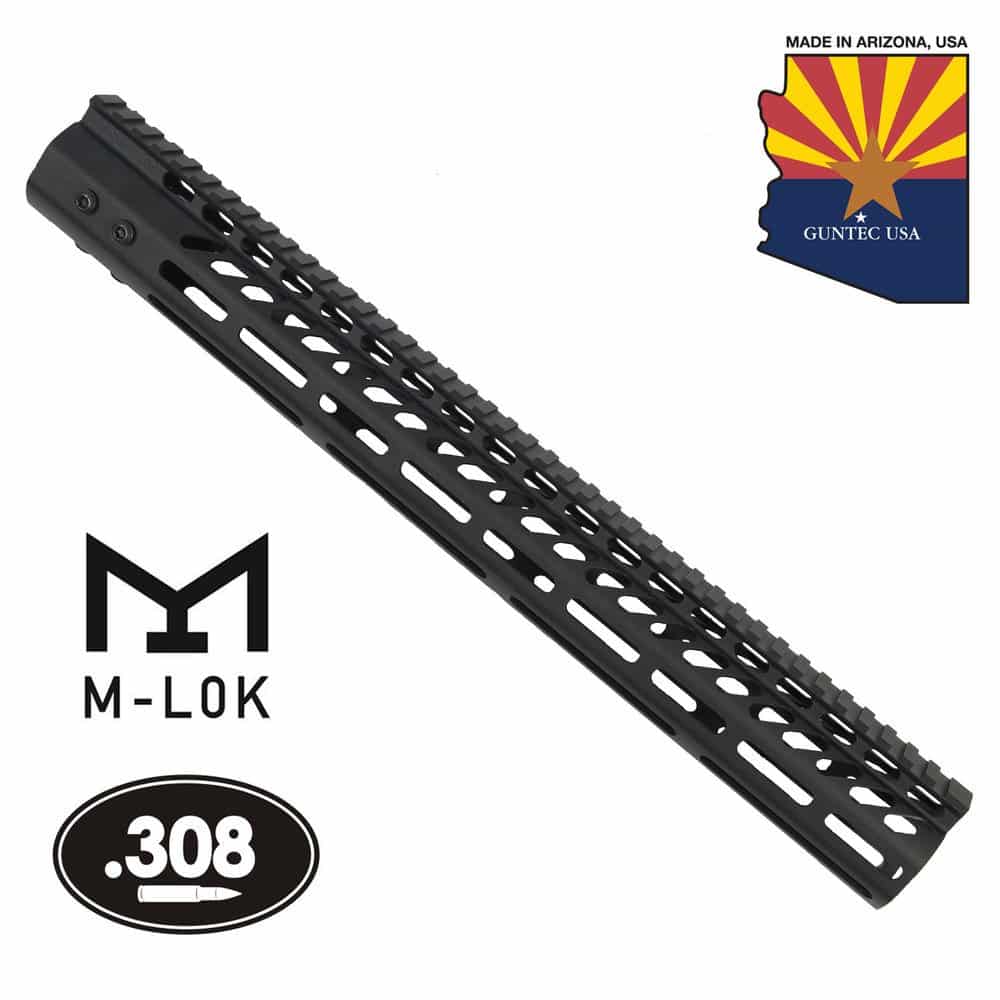 16.5" Ultra Lightweight Thin M-LOK Free Floating Handguard With Monolithic Top Rail (.308 Cal) (Anodized Black)