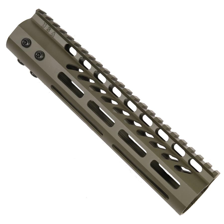 9" Ultra Lightweight Thin M-LOK System Free Floating Handguard With Monolithic Top Rail (OD Green)